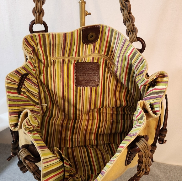 💙💙Fossil Hobo Canvas Handbag EUC Multi Strip Leather Trim - Picture 9 of 16